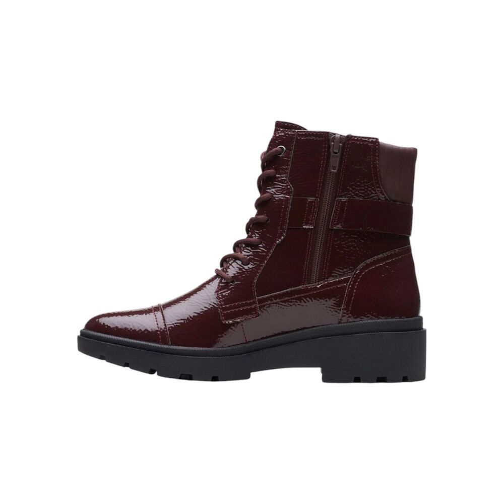 NIB Clarks Calla Dance Lace-Up Buckled Boots Side Zip Burgundy Patent Women's 7W - Picture 3 of 12